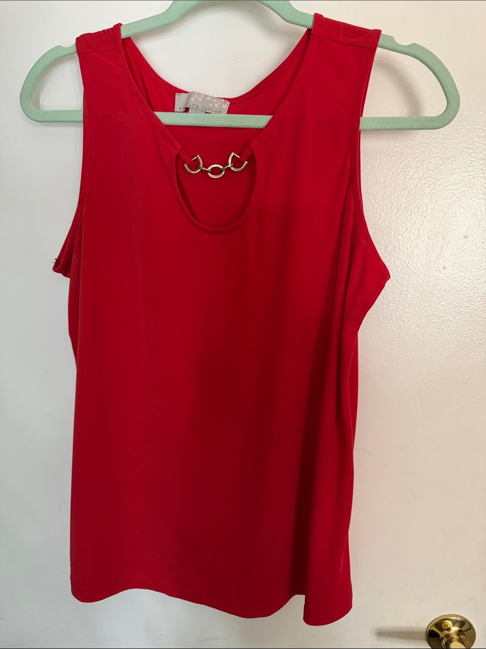 Carolyn Taylor Red Sleeveless Tank with Gold Ring Detail